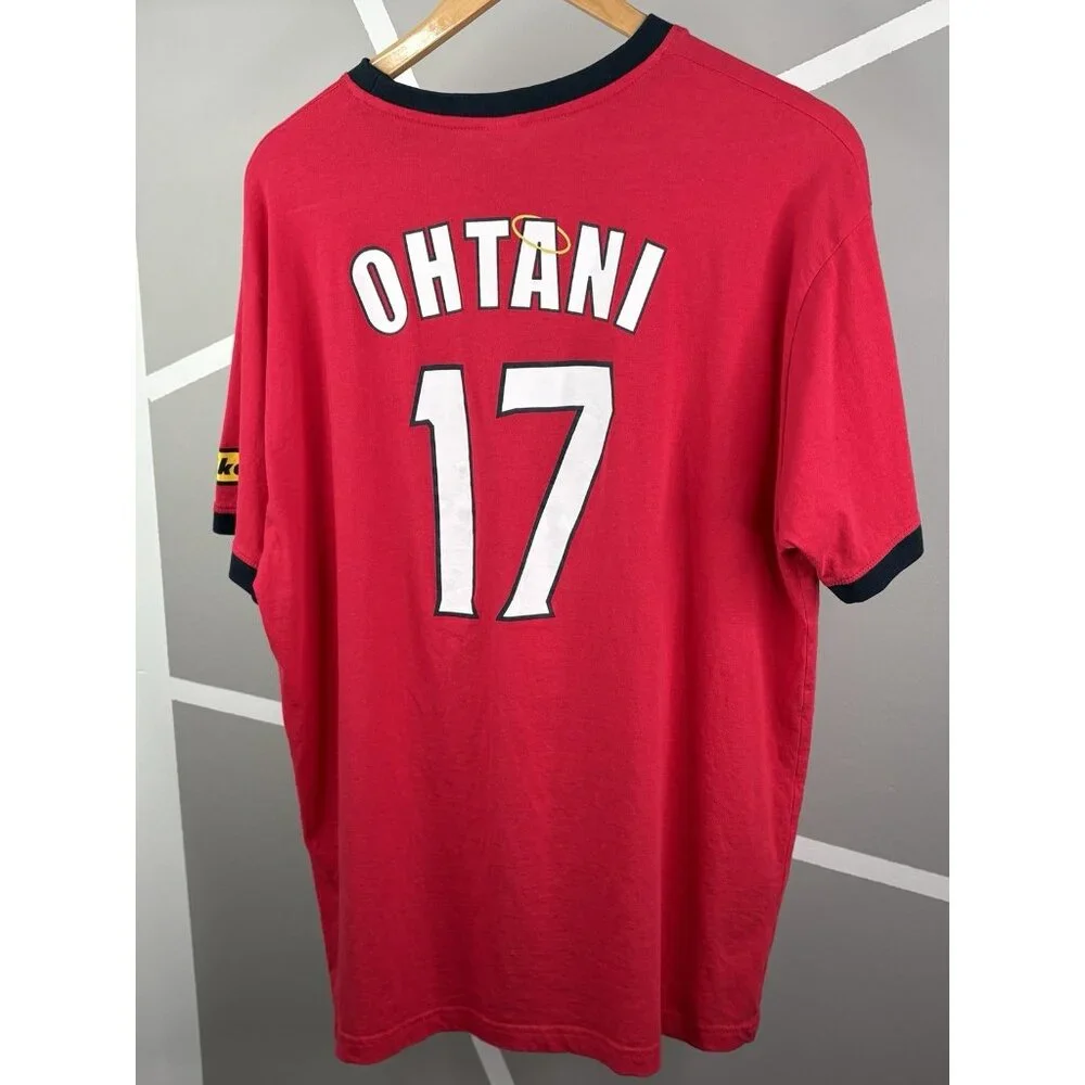Shohei Ohtani Los Angeles Angels Adult XL Ringer Graphic TShirt No. 17 Red Nikon - Picture 1 of 13